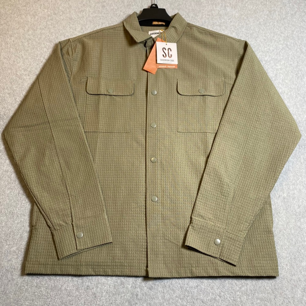 Sovereign Code Ivan Shirt Men's Large Olive Green Textured Grid Button Up NWT